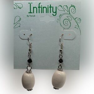 New Infinity by Trendi White & Black Oblong Bead Dangle Earrings